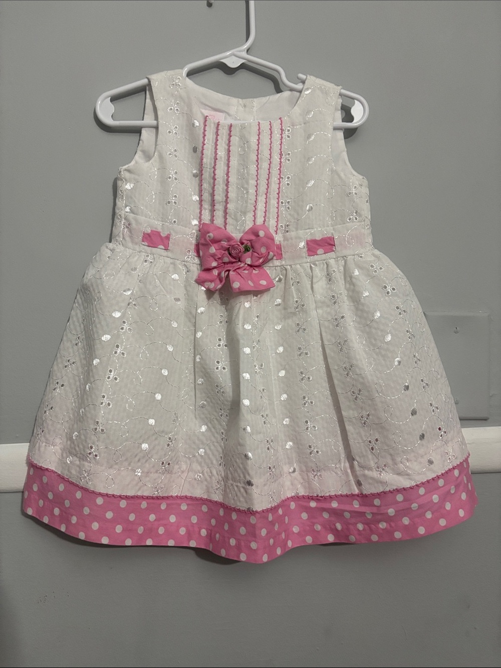 Bonnie Baby - Pink-Trim White Eyelet Dress for Girls
